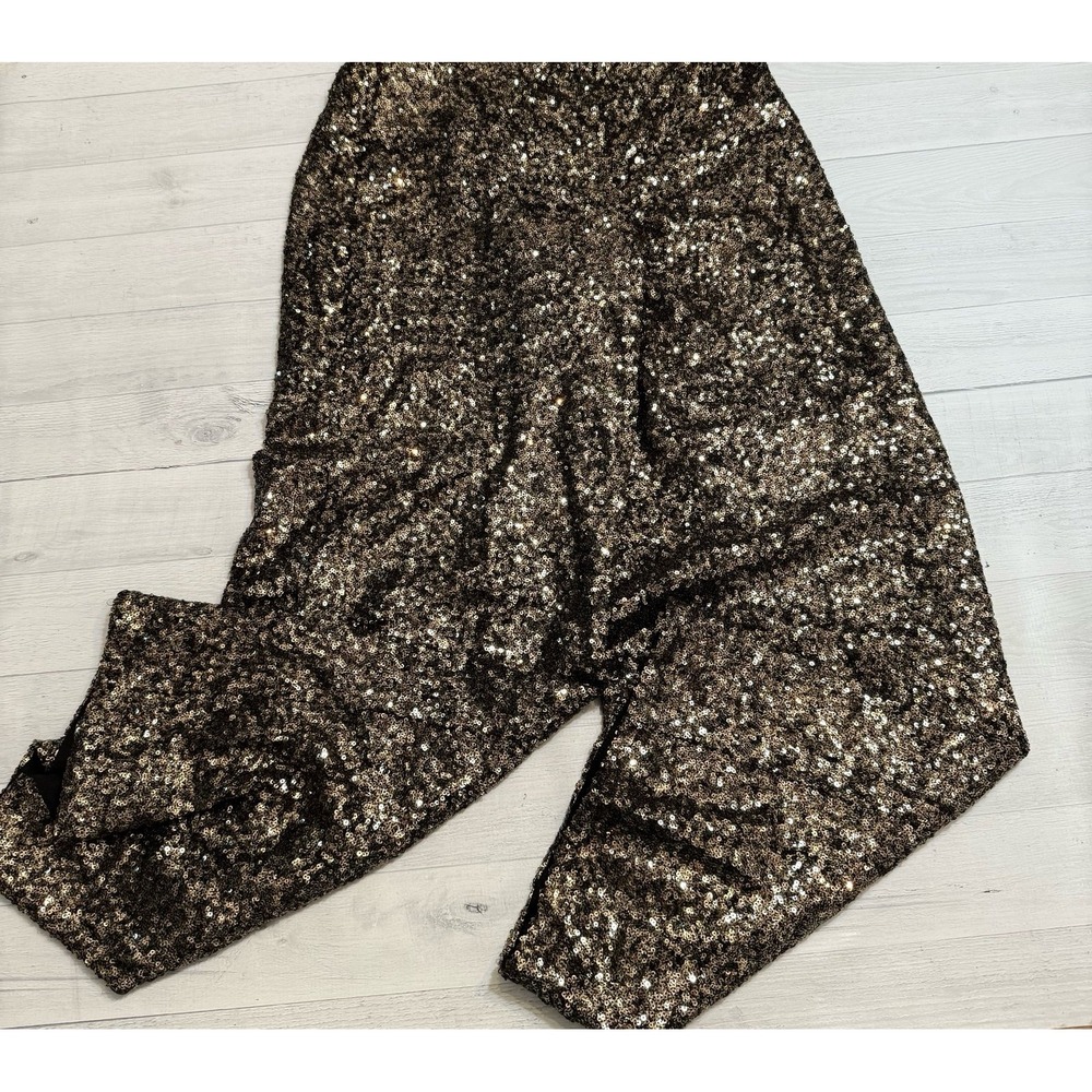 Banana republic women's lined gold sequin wide leg‎ pants size small